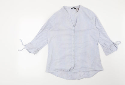 Preworn Womens Blue Striped  Basic Button-Up Size L