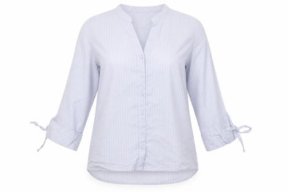 Preworn Womens Blue Striped  Basic Button-Up Size L