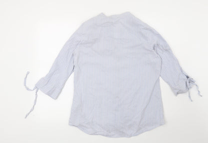 Preworn Womens Blue Striped  Basic Button-Up Size L