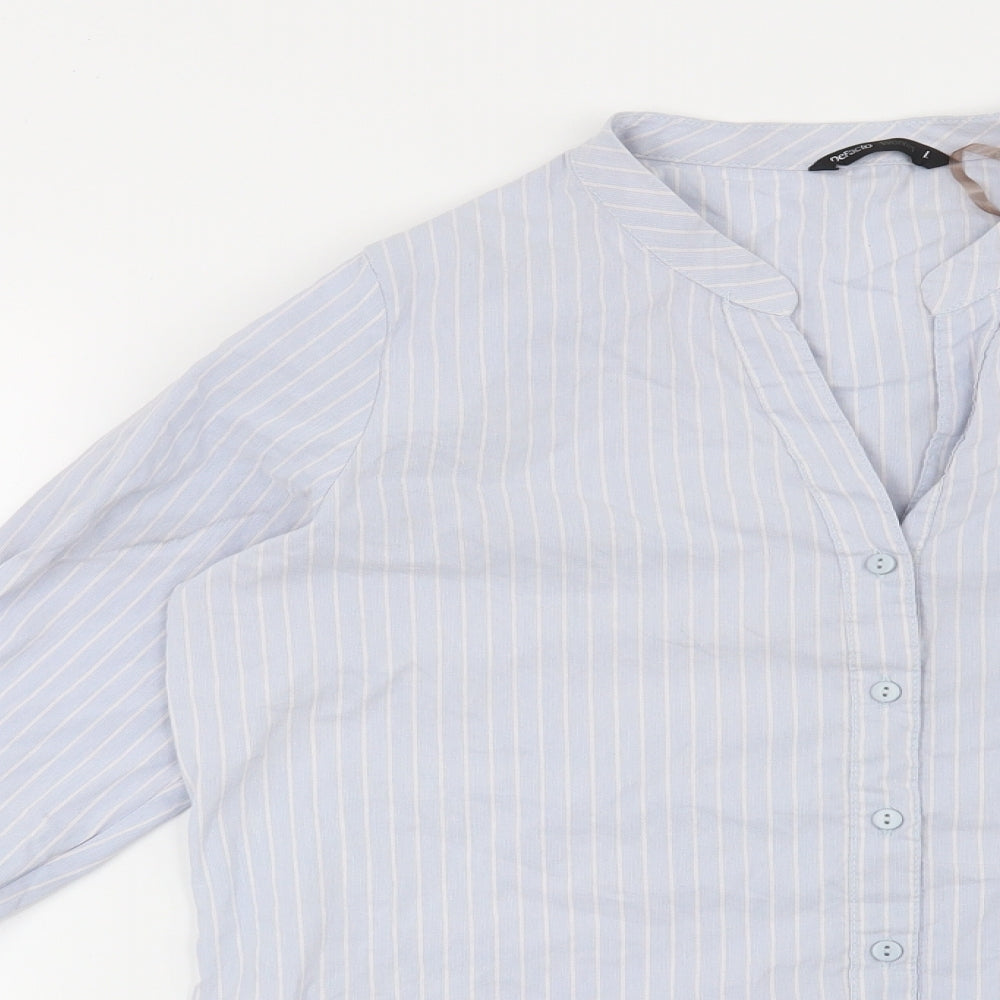 Preworn Womens Blue Striped  Basic Button-Up Size L