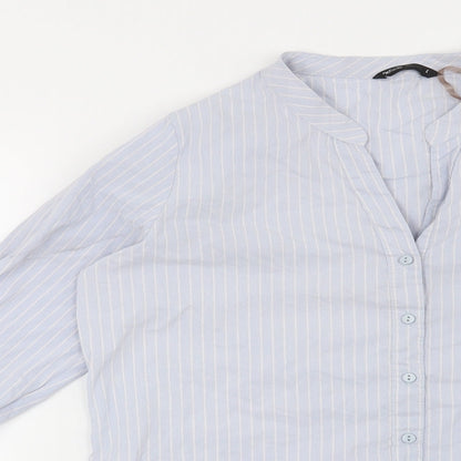 Preworn Womens Blue Striped  Basic Button-Up Size L