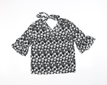 Preloved Papaya Womens Black Floral  Basic Blouse Size 14 - Front