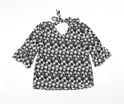 Preloved Papaya Womens Black Floral  Basic Blouse Size 14 - Back
