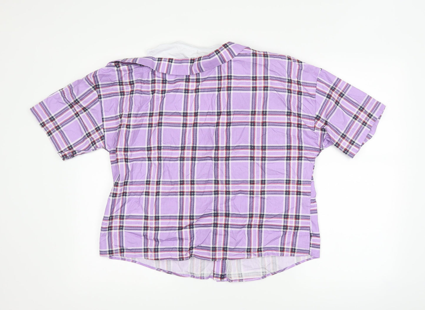 Bershka Womens Purple Check  Basic Button-Up Size L  - Cut Out Shoulder
