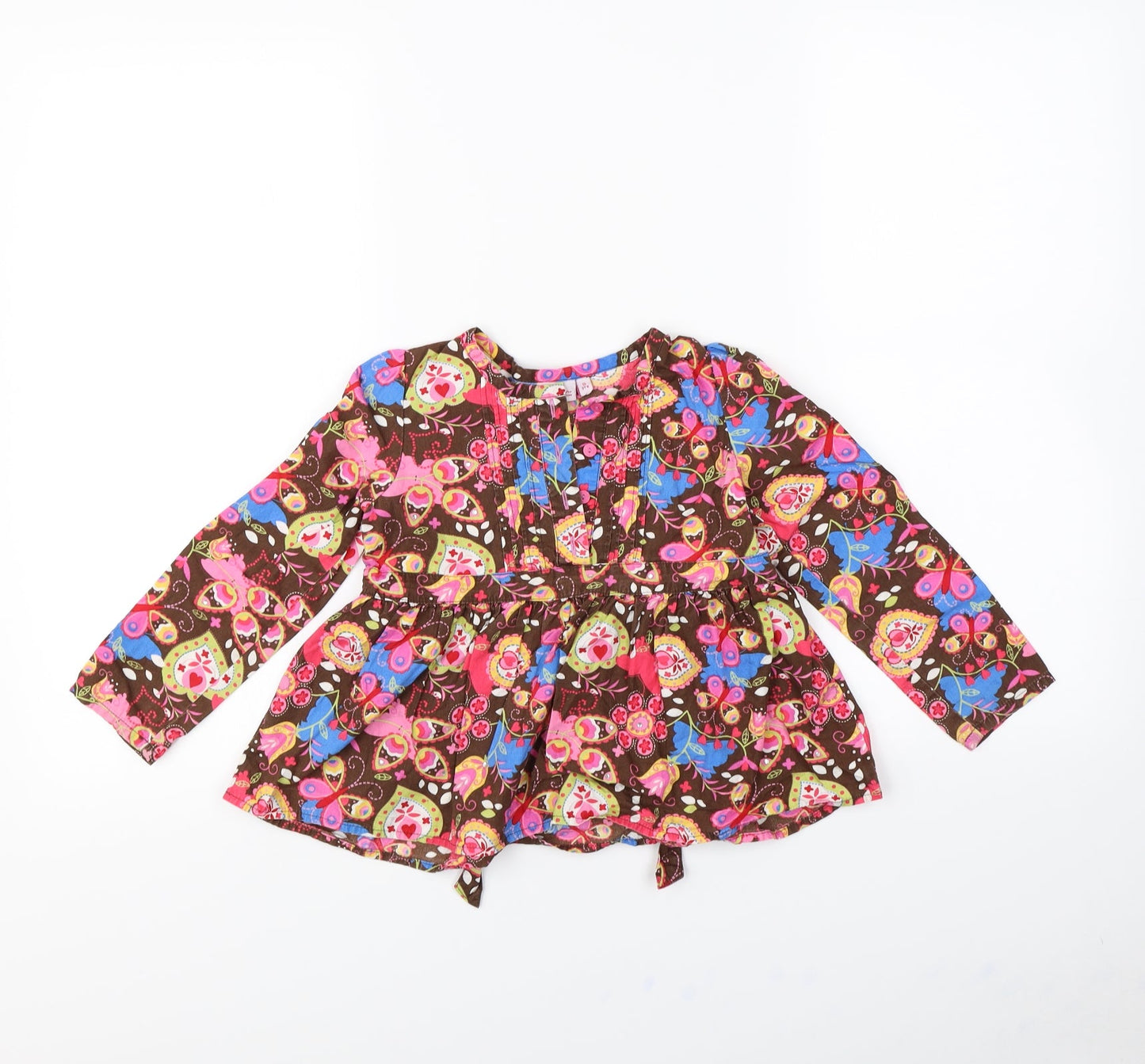 Butterfly Girls Brown Floral  Basic Blouse Size 5 Years