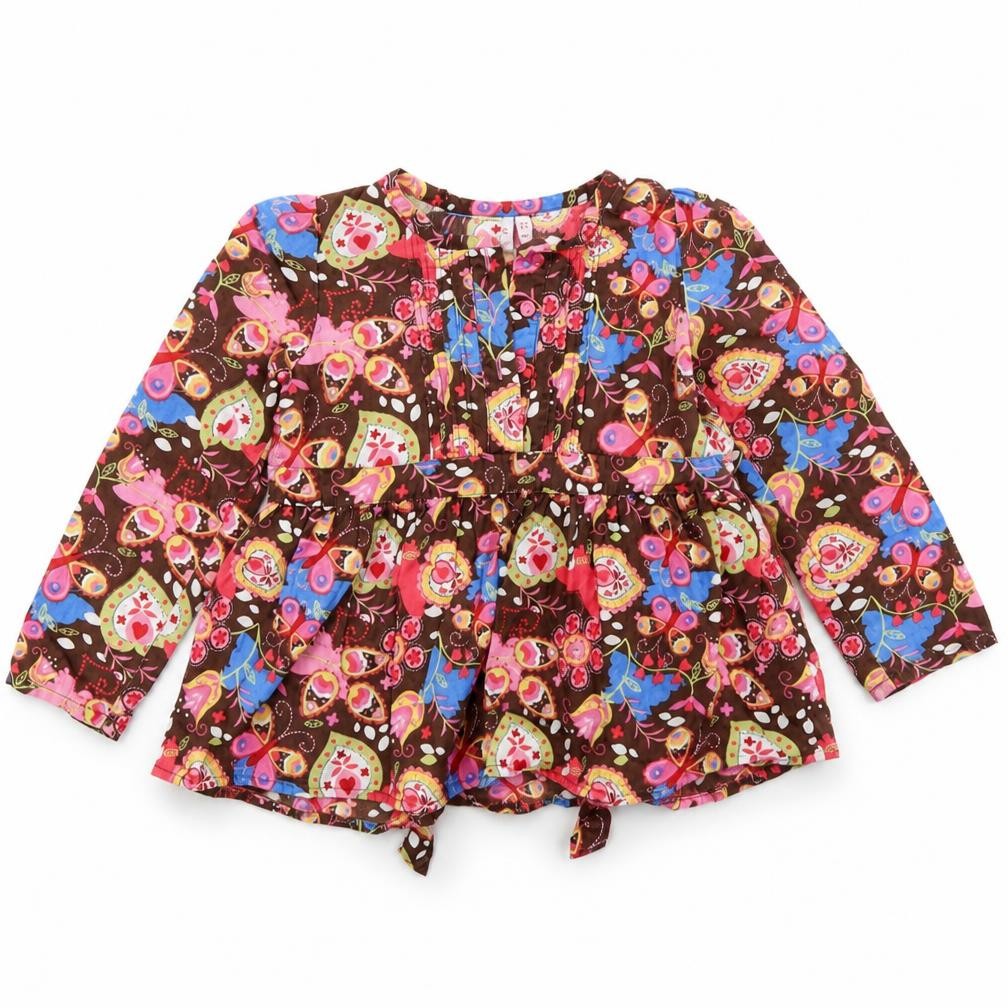 Butterfly Girls Brown Floral  Basic Blouse Size 5 Years
