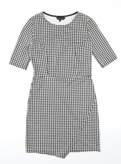 Preloved New Look Womens Black Houndstooth  Bodycon  Size 8 - Front
