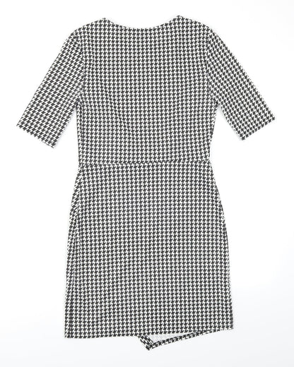 Preloved New Look Womens Black Houndstooth  Bodycon  Size 8 - Back