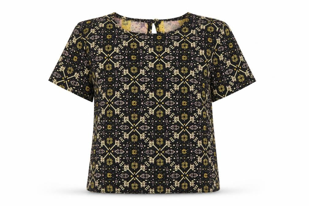 Primark Womens Black Geometric  Tunic Blouse Size 8