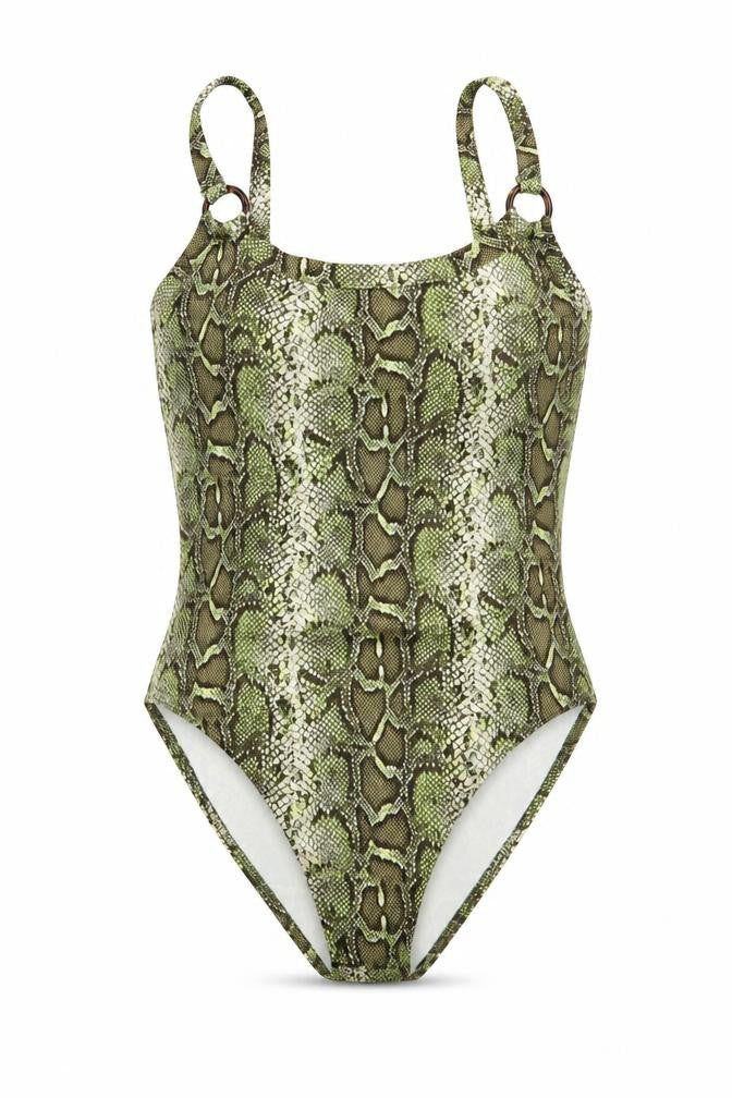 PRETTYLITTLETHING Womens Green Animal Print  Bodysuit One-Piece Size 10