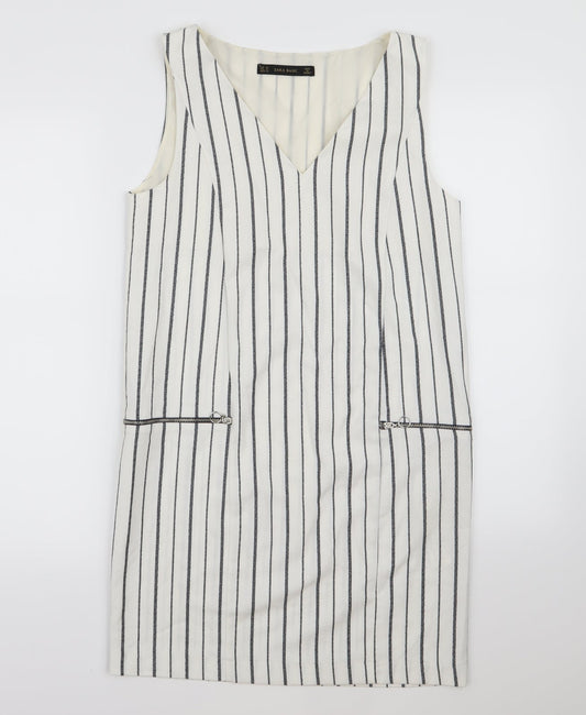 Zara Womens White Striped  Pinafore/Dungaree Dress  Size XS