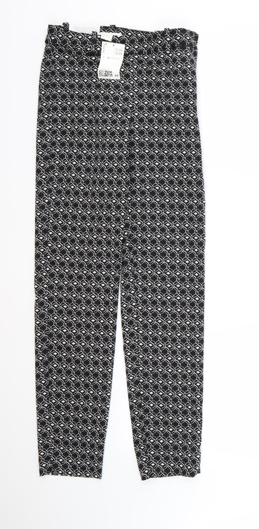H&M Womens Black Geometric  Trousers  Size 6 L26 in
