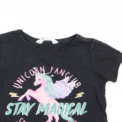 Preloved H&M Girls Black   Basic T-Shirt Size 9-10 Years  - Unicorn - Detail