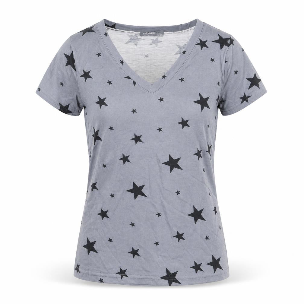 Yoins Womens Grey   Basic T-Shirt Size S  - Star Print