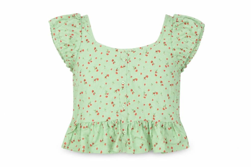 Primark Womens Green Floral  Basic Blouse Size S  - ruffle hem