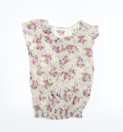 Preworn Womens Beige Floral  Basic Blouse Size S