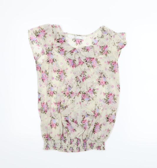 Preworn Womens Beige Floral  Basic Blouse Size S