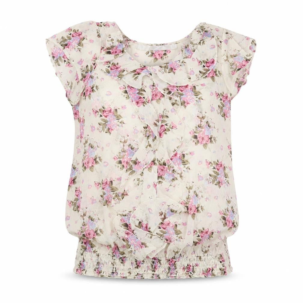 Preworn Womens Beige Floral  Basic Blouse Size S