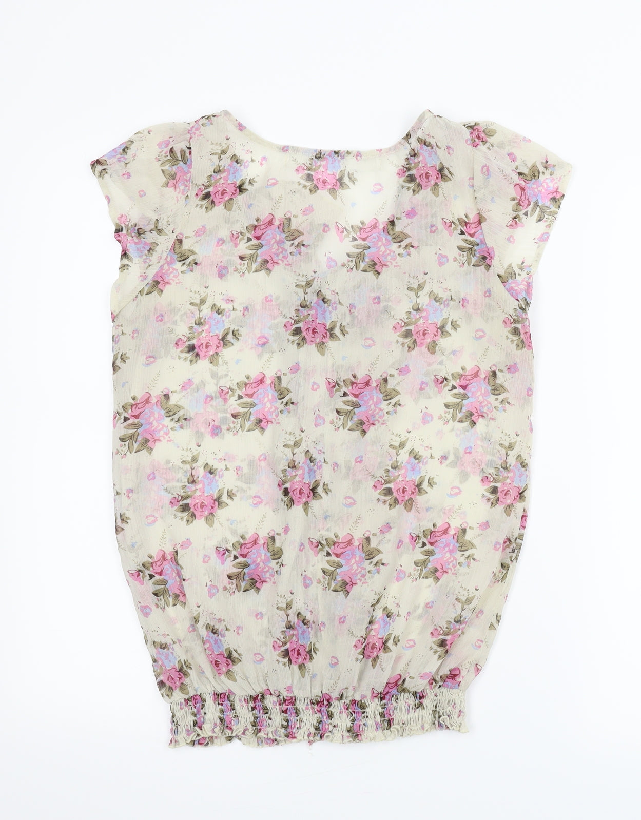 Preworn Womens Beige Floral  Basic Blouse Size S