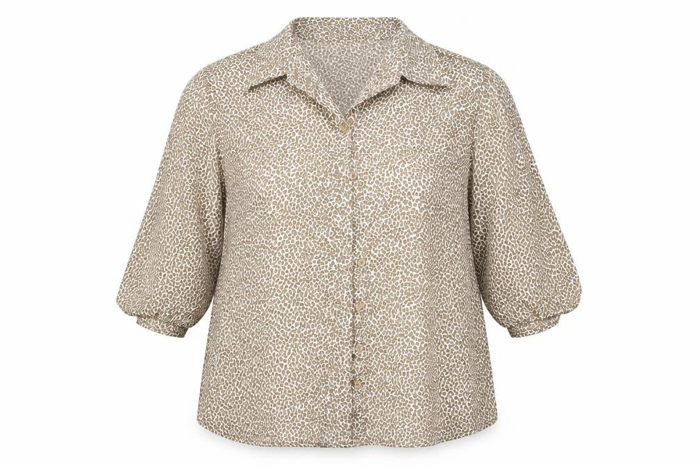 Elegancia Womens Brown Animal Print Satin Basic Blouse Size M