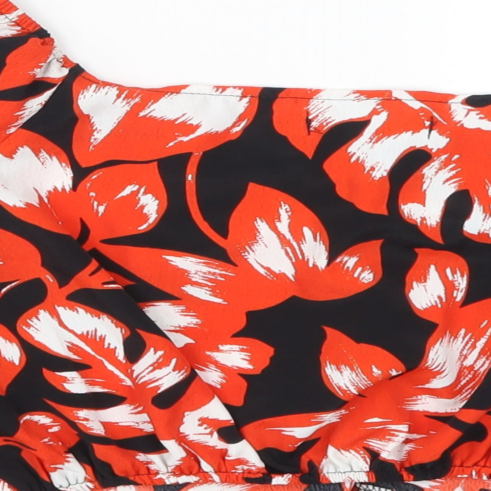 QED London Womens Orange Floral  Cropped T-Shirt Size 8