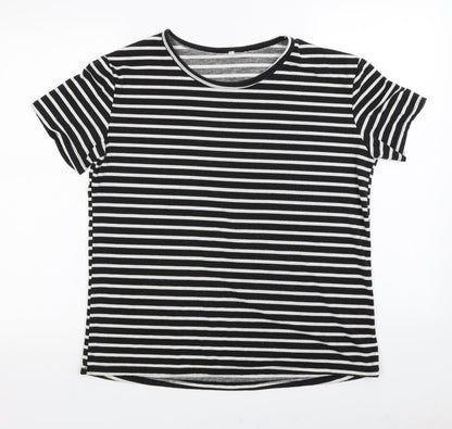 Preloved Preworn Womens Black Striped  Basic T-Shirt Size 2XL - Front