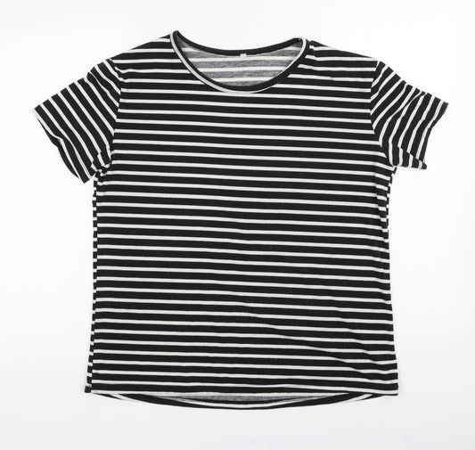 Preworn Womens Black Striped  Basic T-Shirt Size 2XL