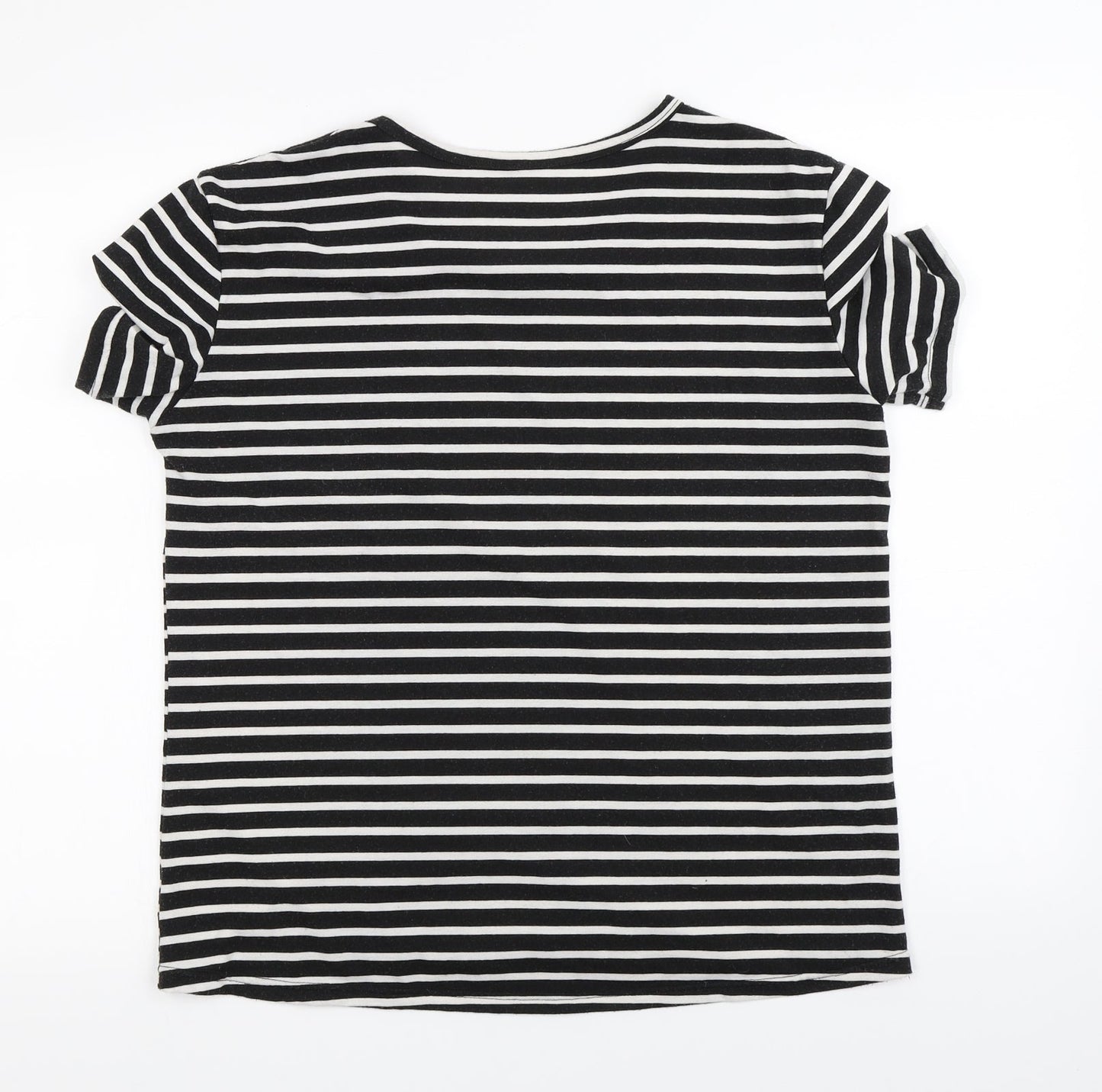 Preworn Womens Black Striped  Basic T-Shirt Size 2XL