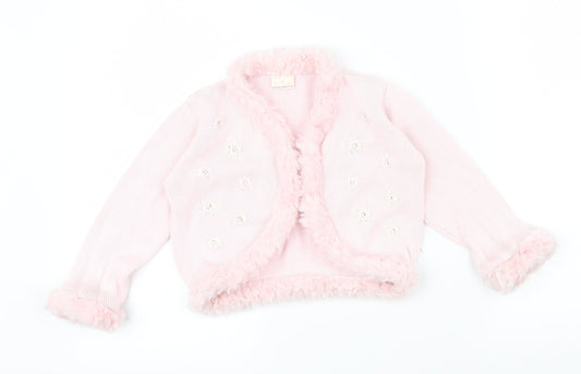 Morris Mouse Girls Pink Colourblock  Cardigan Jumper Size 2 Years  - fluffy trims