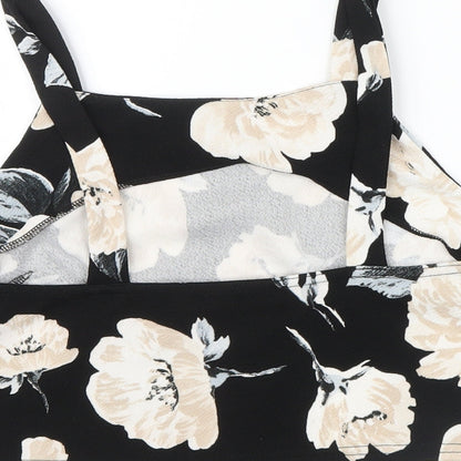 Preloved CAMEO ROSE Womens Black Floral  Basic T-Shirt Size 14 - Label