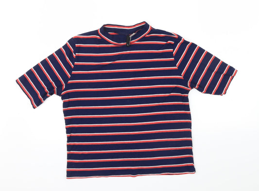 Divided Womens Blue Striped  Basic T-Shirt Size L