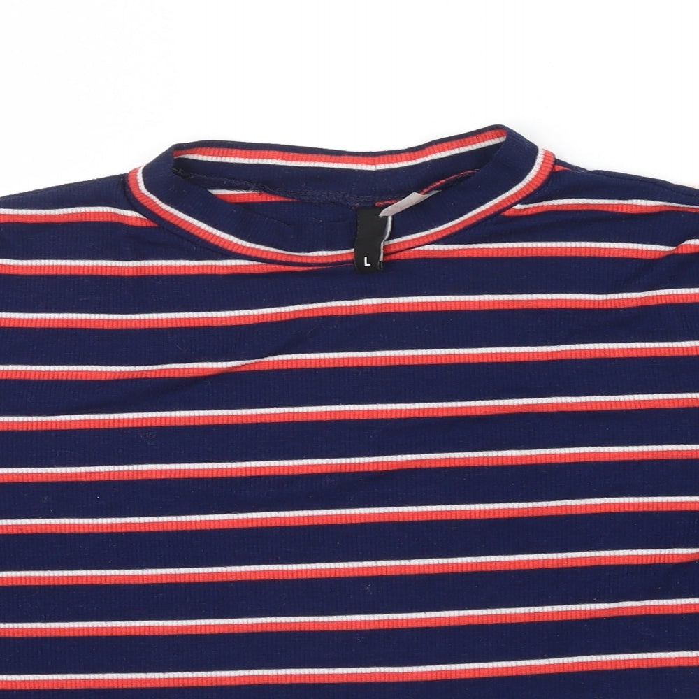 Divided Womens Blue Striped  Basic T-Shirt Size L