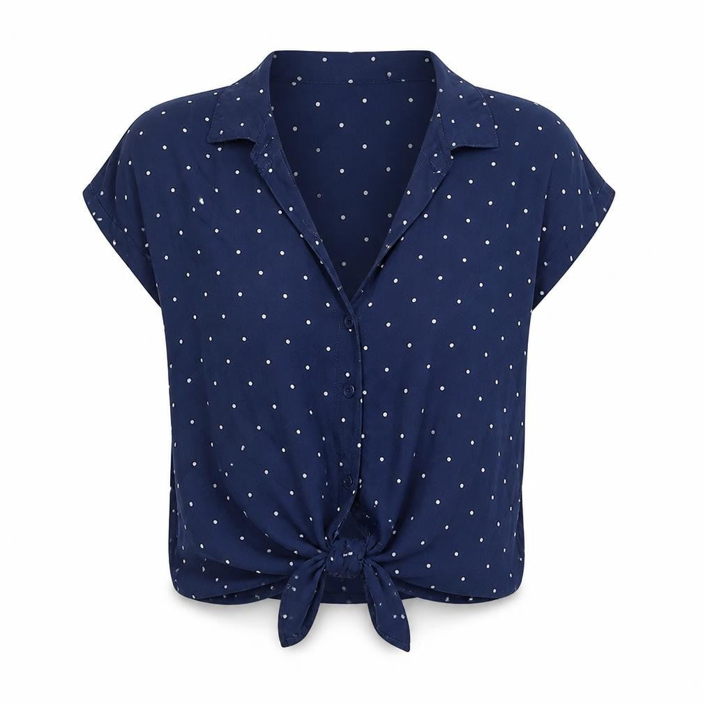Dizzy lizzy Womens Blue Polka Dot  Basic Button-Up Size S