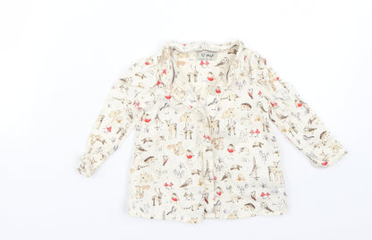 Preloved NEXT Girls Beige Animal Print  Basic Button-Up Size 9-12 Months - Front