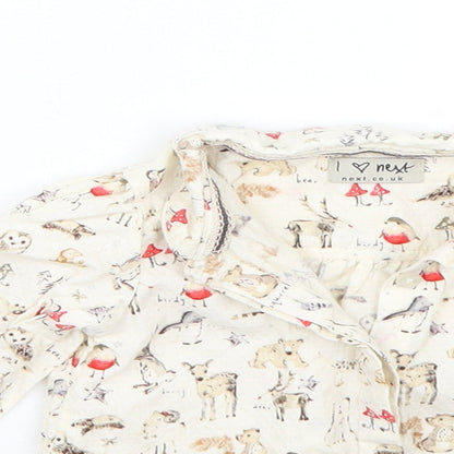 Preloved NEXT Girls Beige Animal Print  Basic Button-Up Size 9-12 Months - Detail