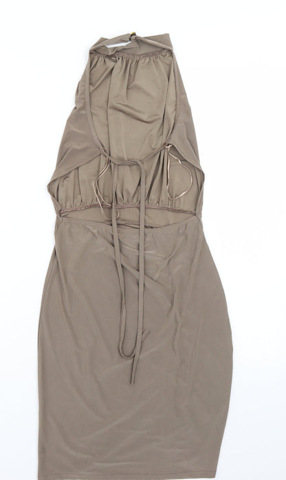Back view of In the Style women’s brown rayon a-line, size UK 8