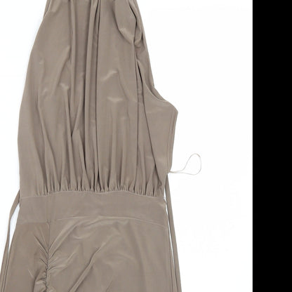 Close-up detail of In the Style women’s brown rayon a-line, size UK 8