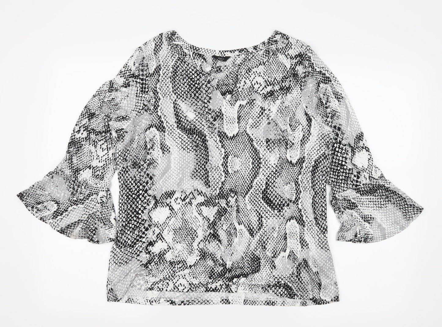 M&Co Womens White Animal Print Jersey Basic T-Shirt Size 16  - Keyhole Neck
