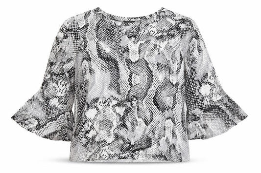 M&Co Womens White Animal Print Jersey Basic T-Shirt Size 16  - Keyhole Neck