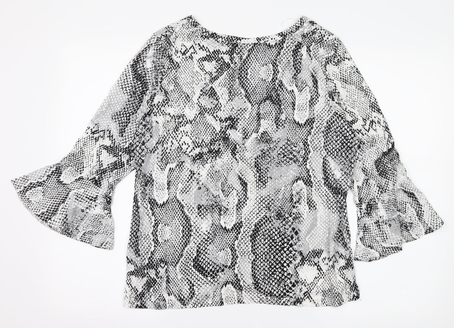 M&Co Womens White Animal Print Jersey Basic T-Shirt Size 16  - Keyhole Neck