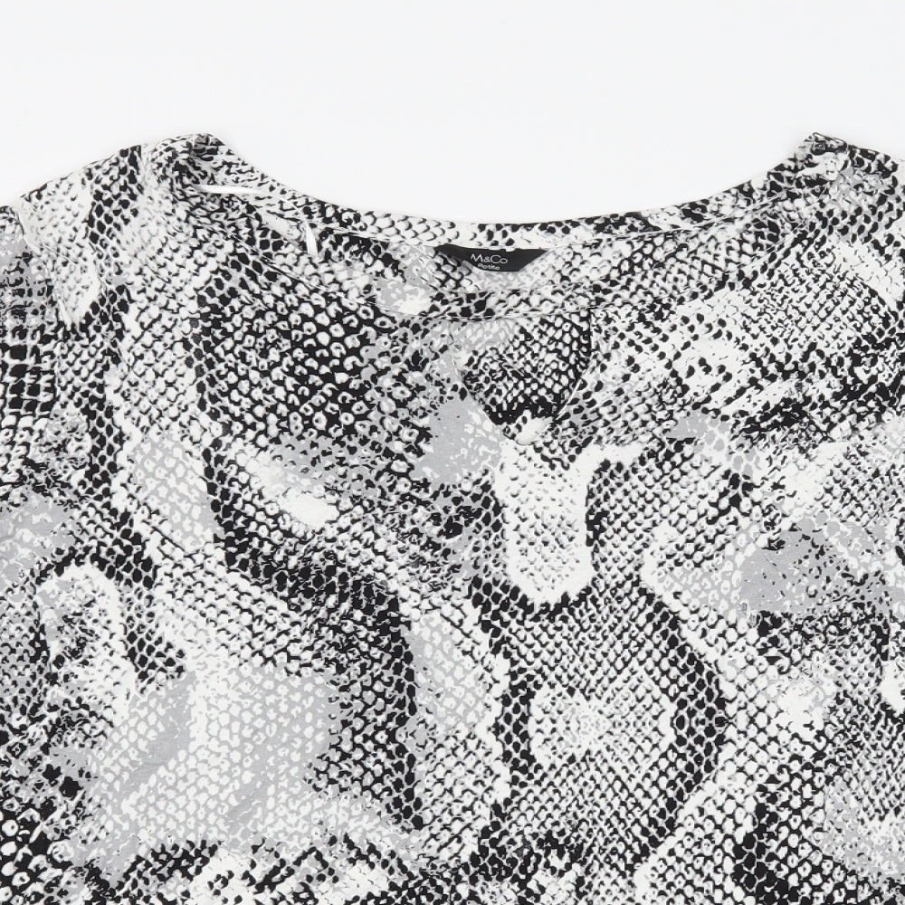 M&Co Womens White Animal Print Jersey Basic T-Shirt Size 16  - Keyhole Neck