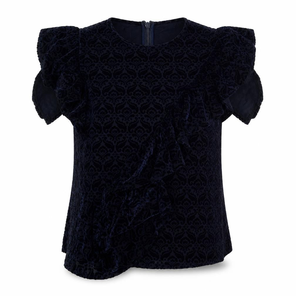 Topshop Womens Blue Geometric Velvet Basic Blouse Size 10