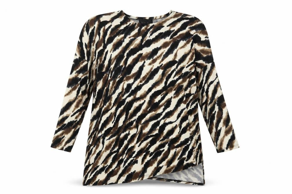 Saloos Womens Beige Animal Print  Basic Blouse Size 12