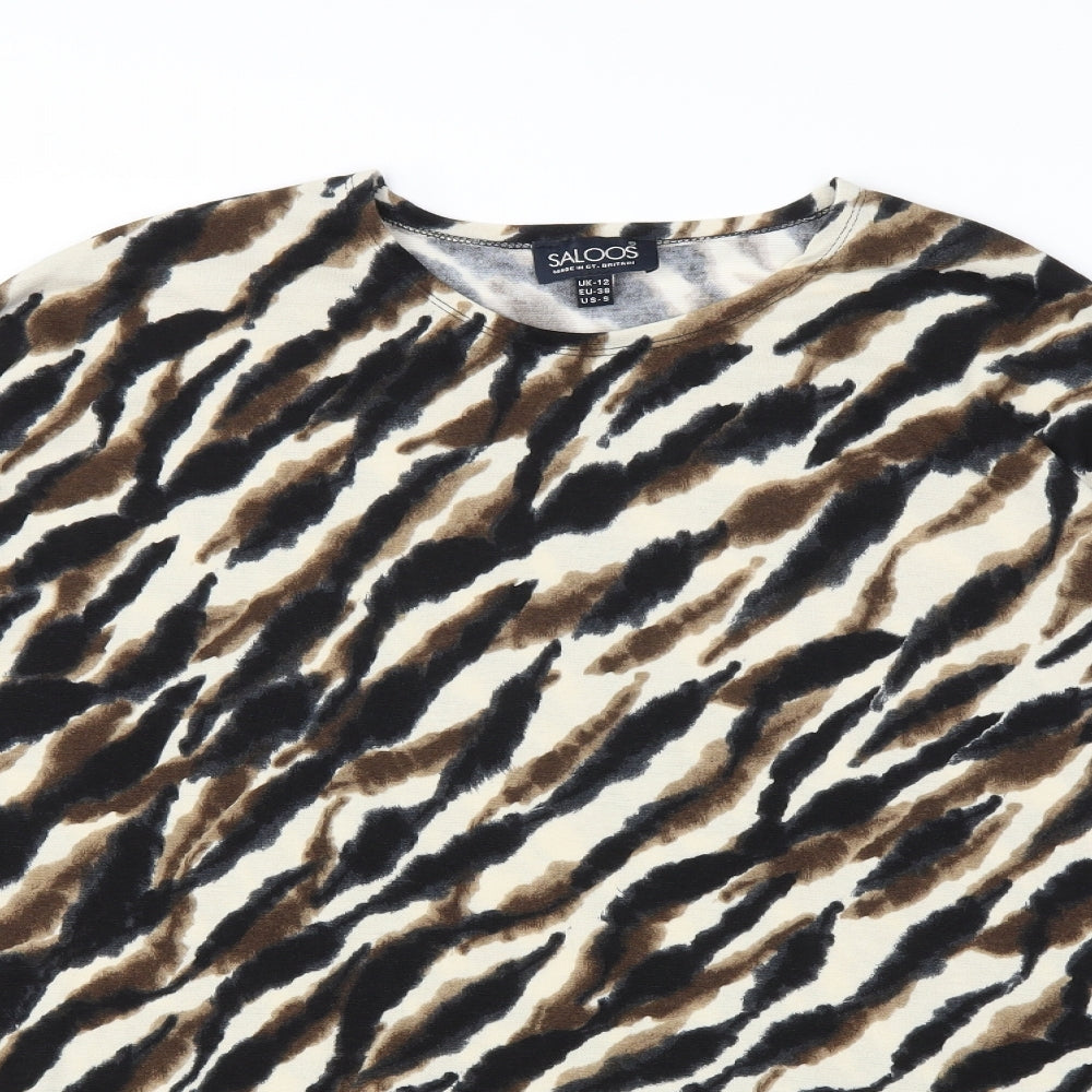 Saloos Womens Beige Animal Print  Basic Blouse Size 12