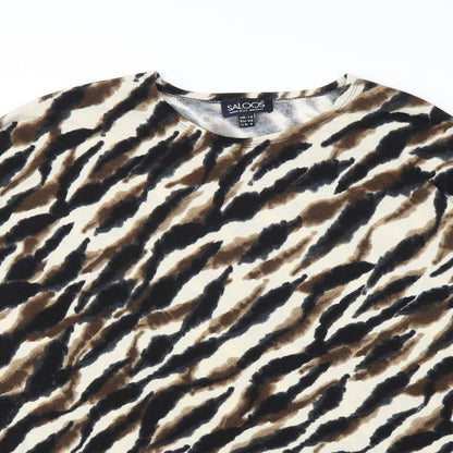 Saloos Womens Beige Animal Print  Basic Blouse Size 12