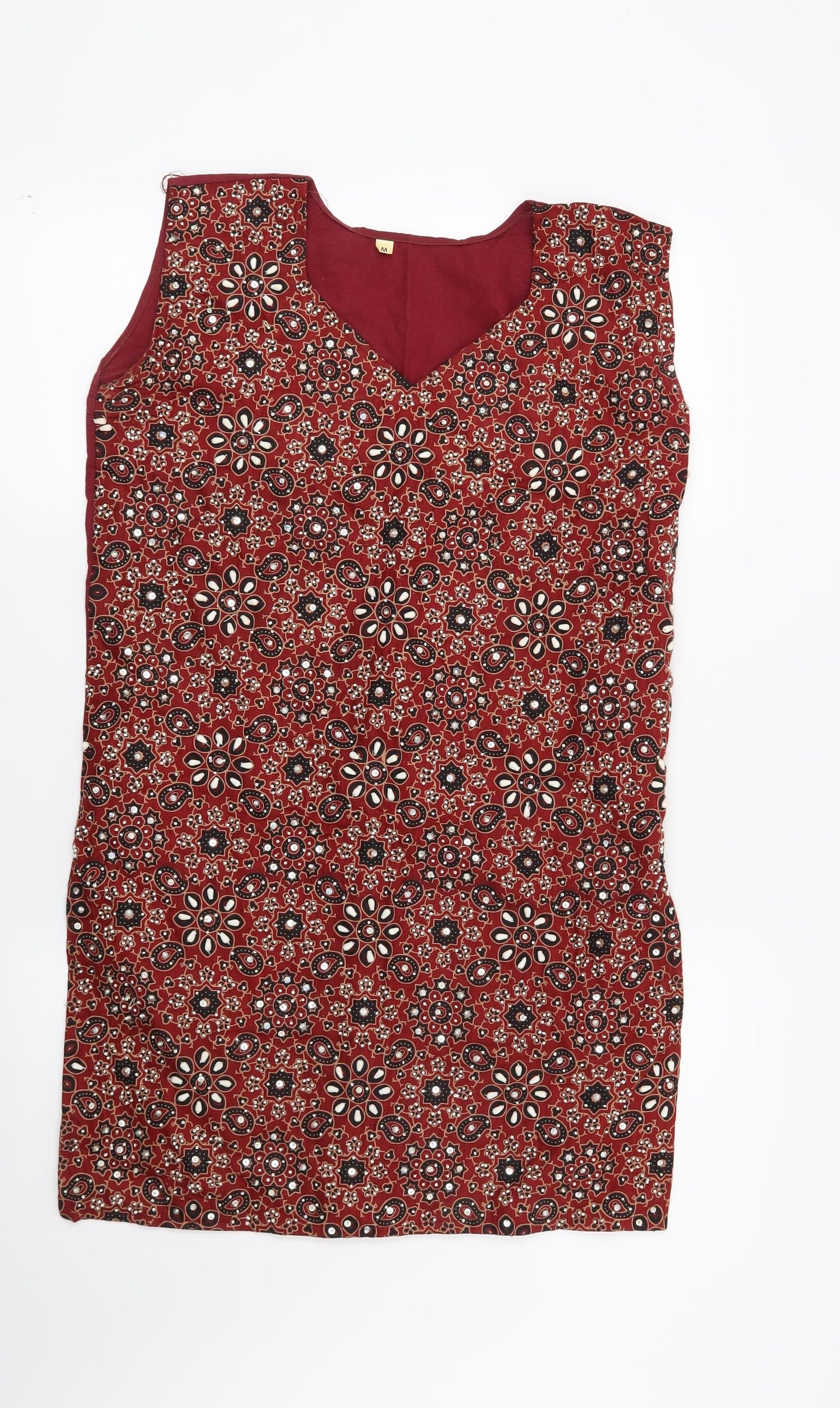 Preworn Womens Red Geometric  Tunic Blouse Size M