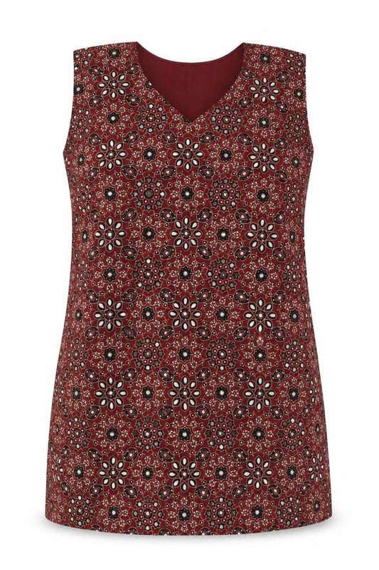 Preworn Womens Red Geometric  Tunic Blouse Size M