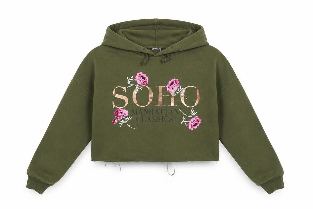 New Look Girls Green Floral  Pullover Hoodie Size 10-11 Years  - cropped