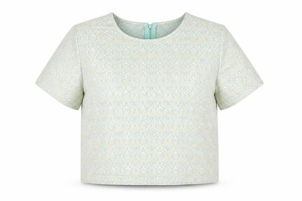 Miss Selfridge Womens Green Geometric  Cropped T-Shirt Size 12