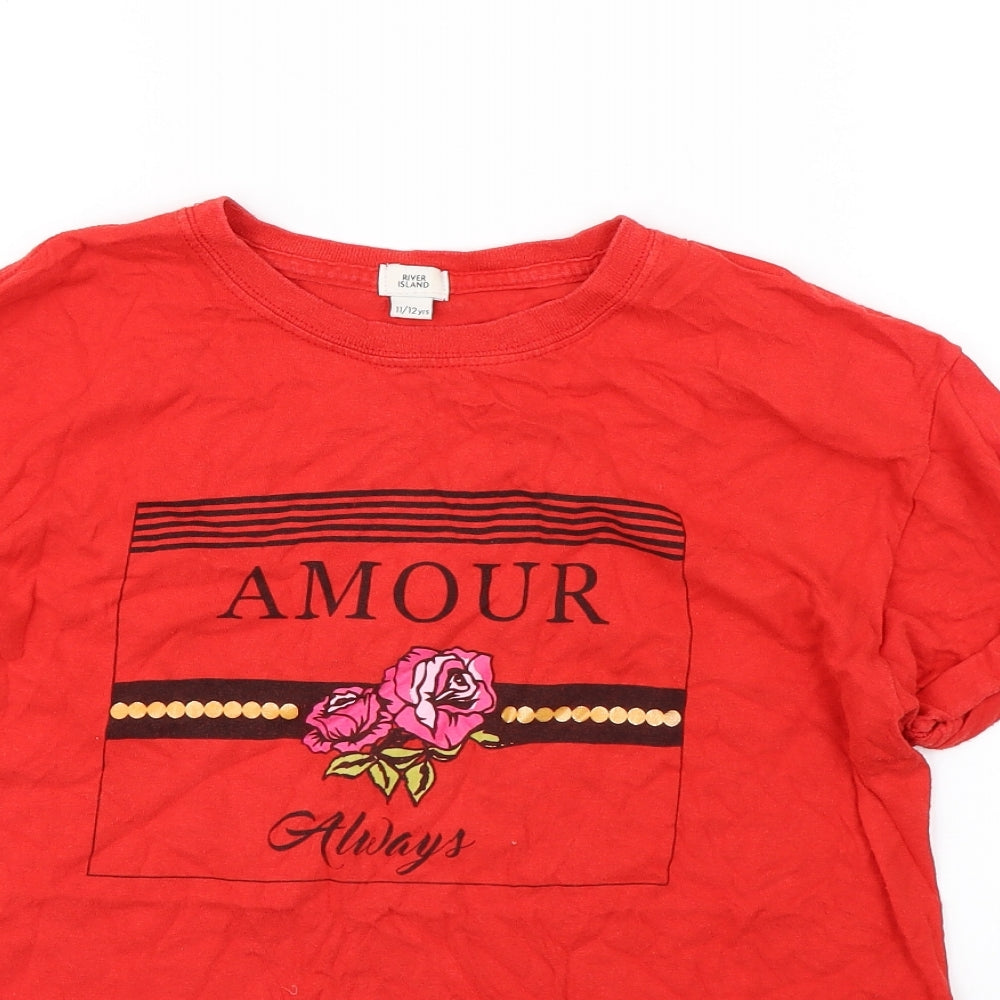 River Island Girls Red   Basic T-Shirt Size 11 Years